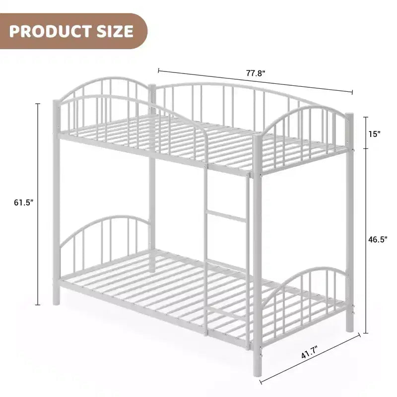 Metal Bunk Bed Twin Over Twin, Heavy Duty Bunkbeds Frame with Arched Guardrail and Safety Ladder, Steel Bed for Kids, No Box Spring Needed, Pink
