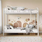 Metal Bunk Bed Twin Over Twin, Heavy Duty Bunkbeds Frame with Arched Guardrail and Safety Ladder, Steel Bed for Kids, No Box Spring Needed, Pink