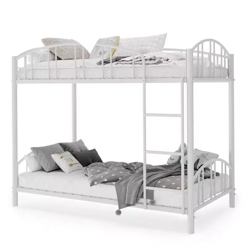 Metal Bunk Bed Twin Over Twin, Heavy Duty Bunkbeds Frame with Arched Guardrail and Safety Ladder, Steel Bed for Kids, No Box Spring Needed, Pink