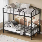 Metal Bunk Bed Twin Over Twin, Heavy Duty Bunkbeds Frame with Arched Guardrail and Safety Ladder, Steel Bed for Kids, No Box Spring Needed, Pink