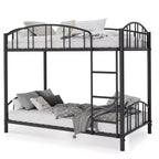 Metal Bunk Bed Twin Over Twin, Heavy Duty Bunkbeds Frame with Arched Guardrail and Safety Ladder, Steel Bed for Kids, No Box Spring Needed, Pink