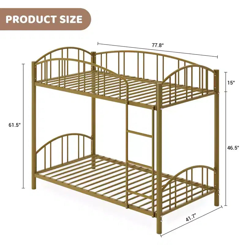 Metal Bunk Bed Twin Over Twin, Heavy Duty Bunkbeds Frame with Arched Guardrail and Safety Ladder, Steel Bed for Kids, No Box Spring Needed, Pink