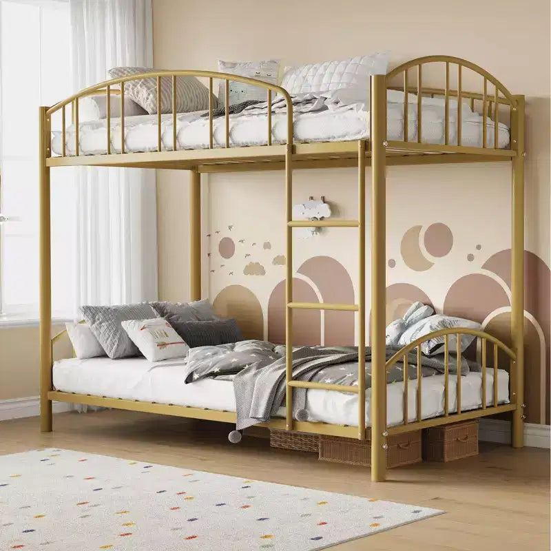 Metal Bunk Bed Twin Over Twin, Heavy Duty Bunkbeds Frame with Arched Guardrail and Safety Ladder, Steel Bed for Kids, No Box Spring Needed, Pink