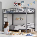 Metal Bunk Bed with Floral Design, Twin Over Twin Bunkbed with Safety Guardrail & Quiet Stability, Space-Saver for Kids Rooms