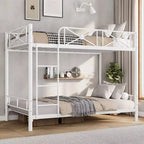 Metal Bunk Bed with Floral Design, Twin Over Twin Bunkbed with Safety Guardrail & Quiet Stability, Space-Saver for Kids Rooms