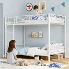 Metal Bunk Bed with Floral Design, Twin Over Twin Bunkbed with Safety Guardrail & Quiet Stability, Space-Saver for Kids Rooms