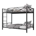 Metal Bunk Bed with Floral Design, Twin Over Twin Bunkbed with Safety Guardrail & Quiet Stability, Space-Saver for Kids Rooms