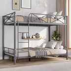 Metal Bunk Bed with Floral Design, Twin Over Twin Bunkbed with Safety Guardrail & Quiet Stability, Space-Saver for Kids Rooms