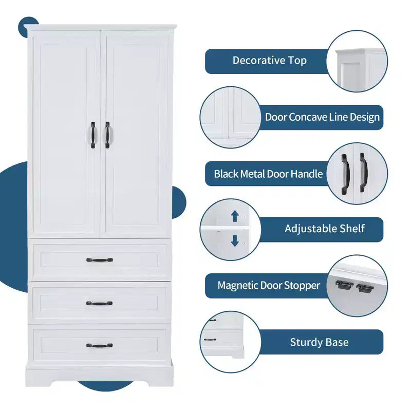 Modern Wood Tall Bathroom Storage Cabinet with Double Doors, Adjustable Shelf and 2 Drawers