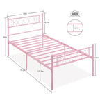 Metal Twin Size Bed Frame, Platform Bed Frame, Mattress Foundation with Headboard & Footboard, NO Box Spring Needed, Easy Assembly, Pink