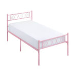 Metal Twin Size Bed Frame, Platform Bed Frame, Mattress Foundation with Headboard & Footboard, NO Box Spring Needed, Easy Assembly, Pink