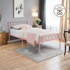 Metal Twin Size Bed Frame, Platform Bed Frame, Mattress Foundation with Headboard & Footboard, NO Box Spring Needed, Easy Assembly, Pink