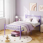 Metal Twin Size Bed Frame, Platform Bed Frame, Mattress Foundation with Headboard & Footboard, NO Box Spring Needed, Easy Assembly, Pink
