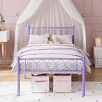 Metal Twin Size Bed Frame, Platform Bed Frame, Mattress Foundation with Headboard & Footboard, NO Box Spring Needed, Easy Assembly, Pink