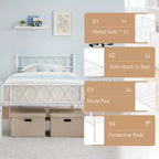 Metal Twin Size Bed Frame, Platform Bed Frame, Mattress Foundation with Headboard & Footboard, NO Box Spring Needed, Easy Assembly, Pink