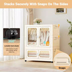 2-Tier Storage Wardrobe w/ Transparent Doors & Rolling Bins for Home Organization